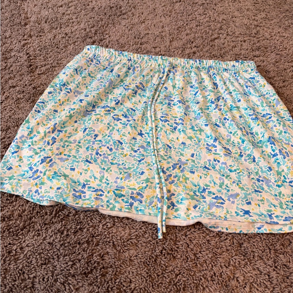 Floral Print Skort with Drawstring
